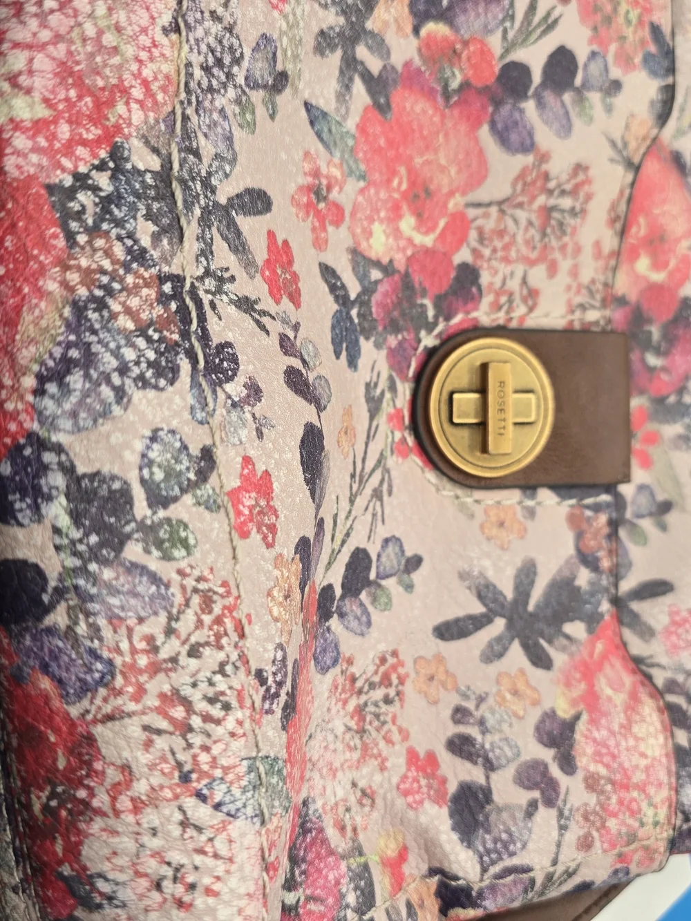 Rosetti Floral Crossbody Bag with Gold-Tone Turn‎ Lock - Pink/Brown